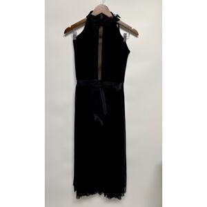 Leotard Dance Ice Skating Costume Black Velvet Sheer Skirt Medium High Neck